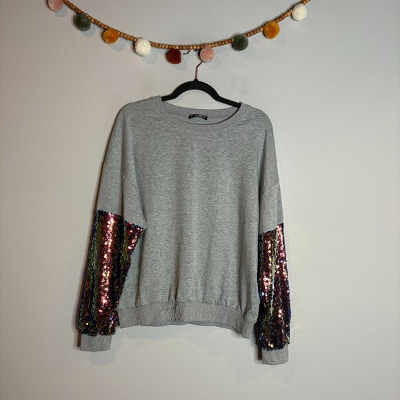 SHEIN grey sequin sleeve sweatshirt - Picture 1 of 3